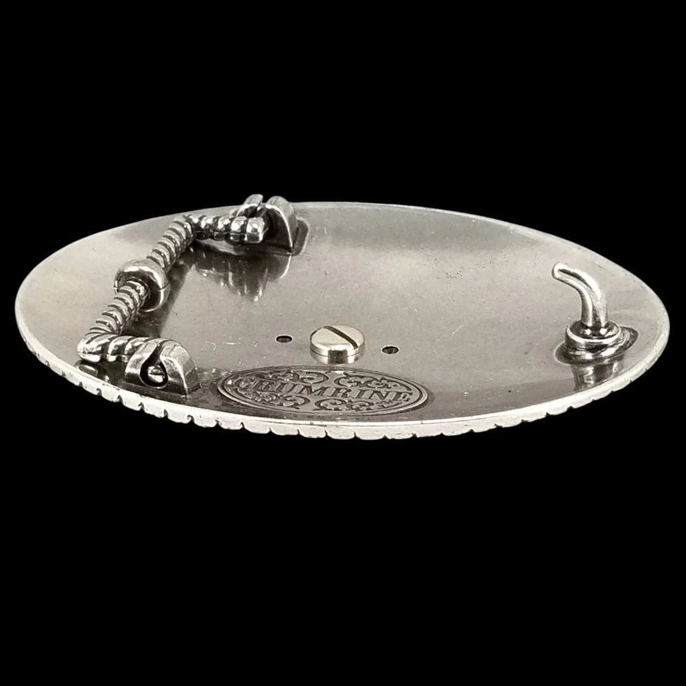 Crumrine Oval Silver Tone Horse Western Cowboy‎ Belt Buckle Ornate Scrollwork